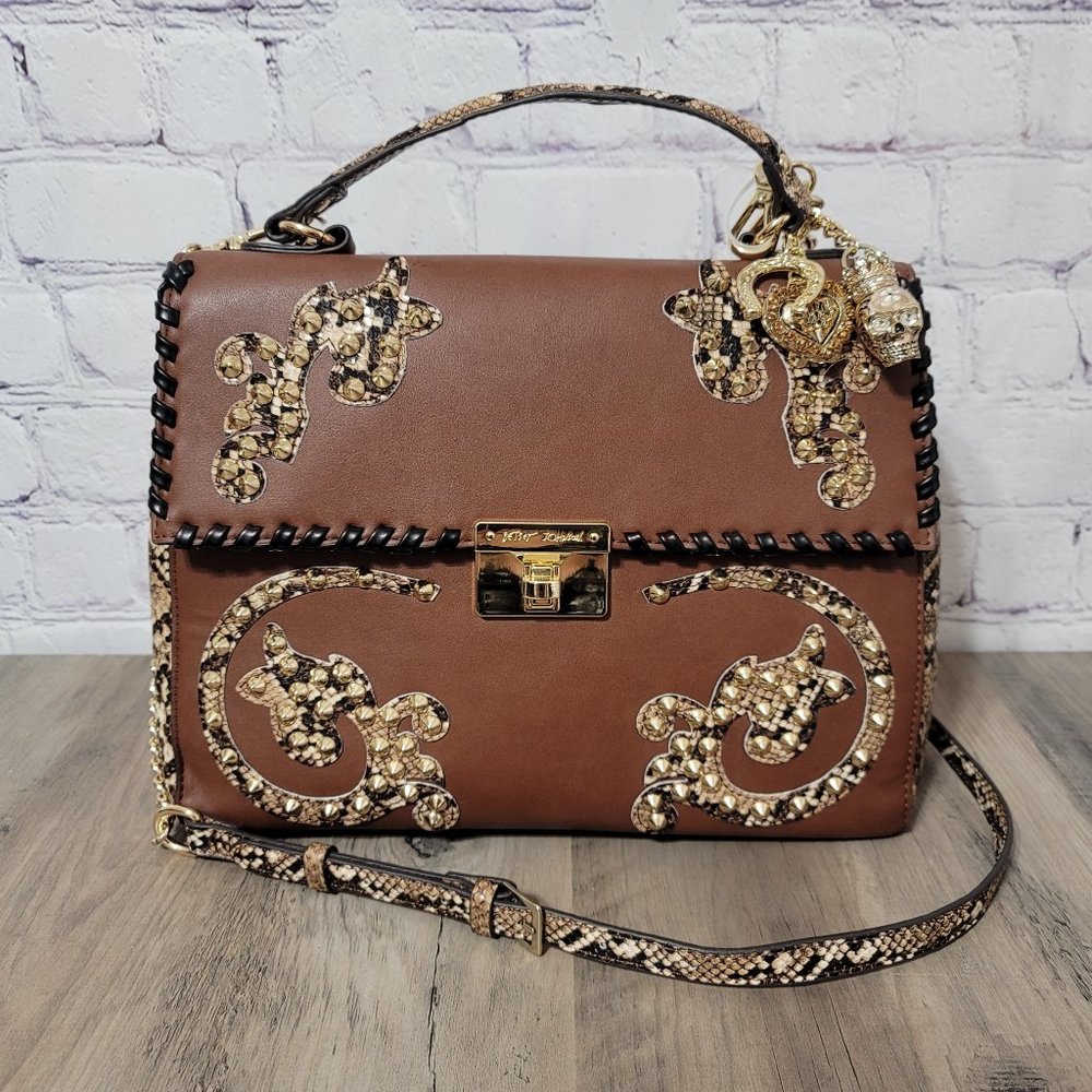 NWT Betsey Johnson Wild West Brown Bling Studs Satchel Crossbody Purse